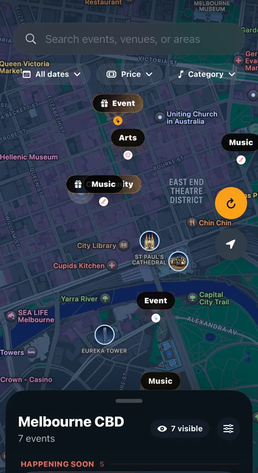 EventBosh live event map of Melbourne CBD